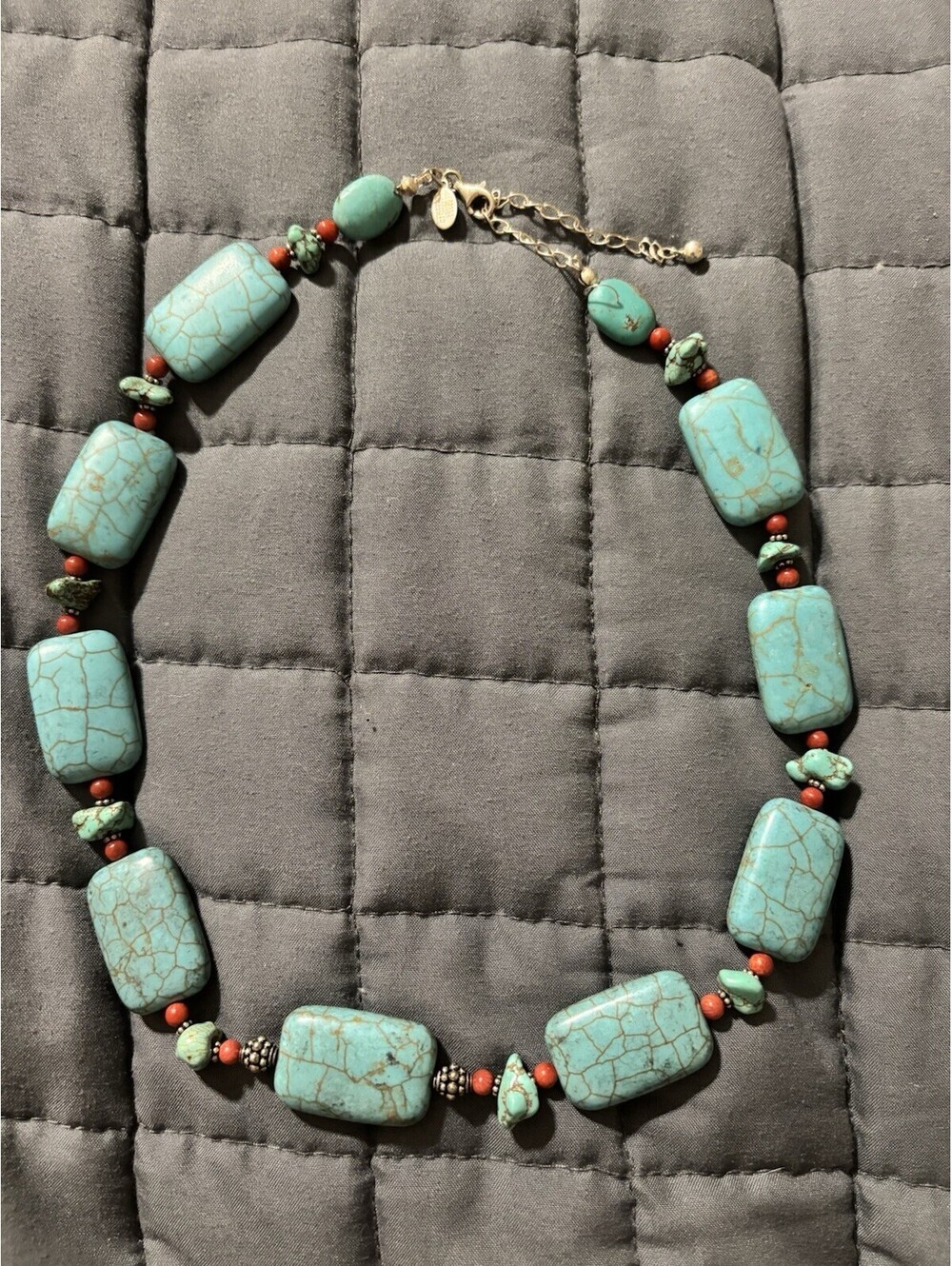 Donna Dressler Vintage Turquoise Sterling Silver Red Bead Necklace